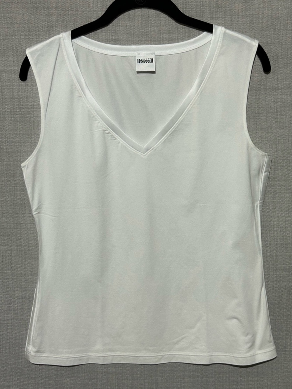 Wolford Ontario Tank in White V-Neck Sleeveless Tank Satin Trim Medium